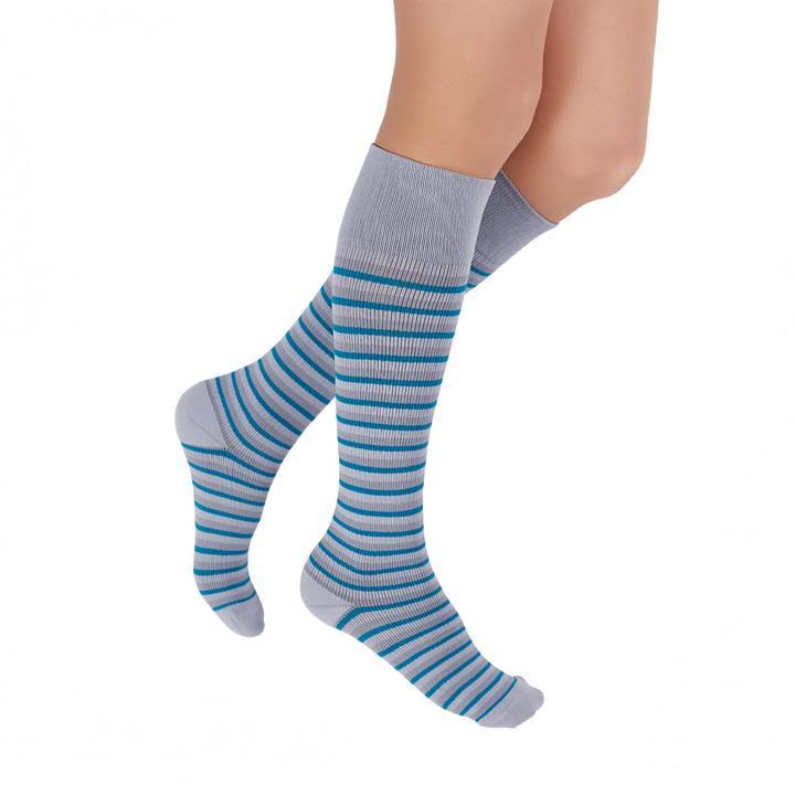 Rejuva Motley Stripe 20-30 mmHg Compression Socks / Large / Black/Blue