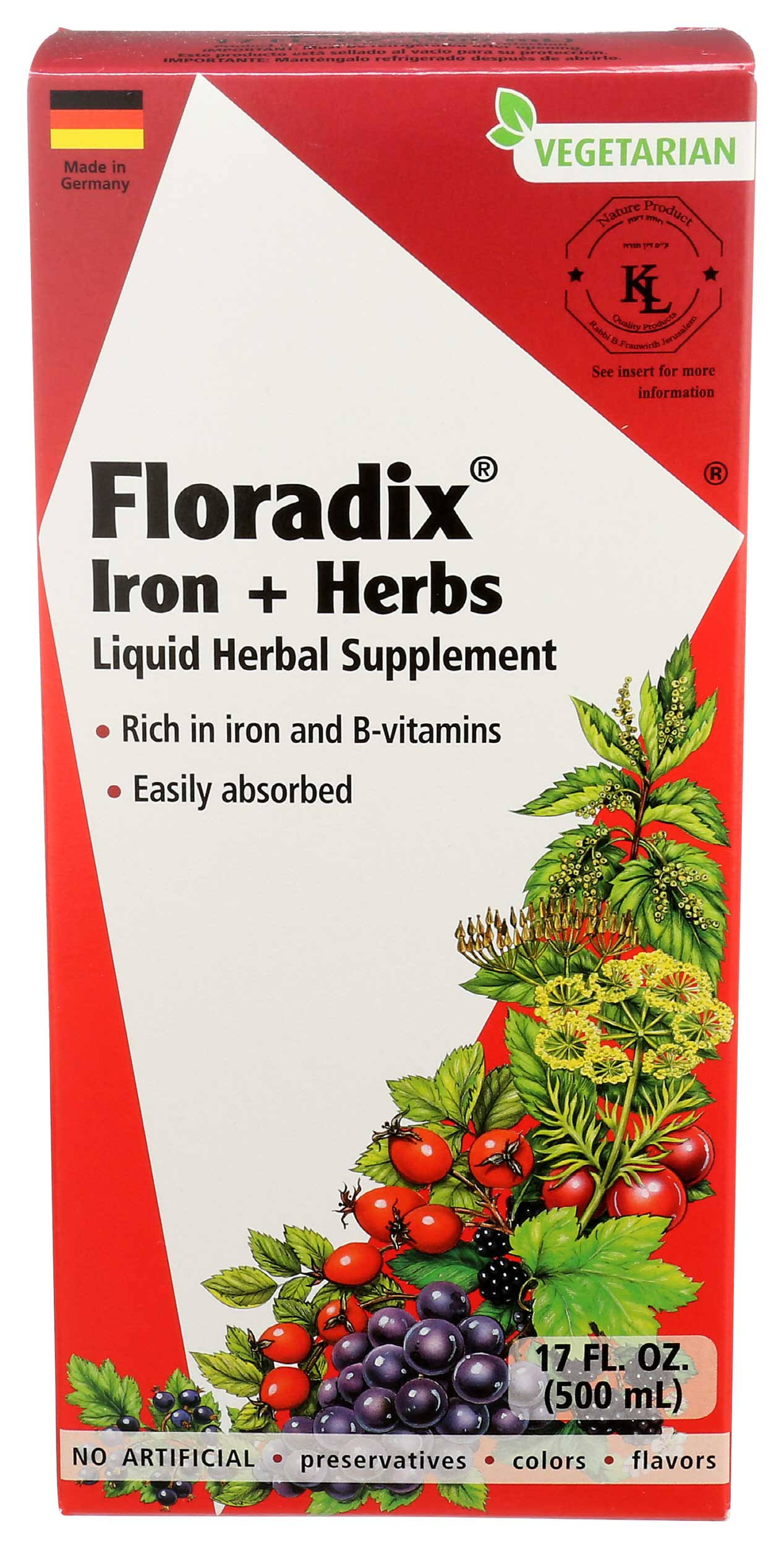 Floradix Floravital Iron + Herbs Vegetarian Liquid - 17 fl. oz.