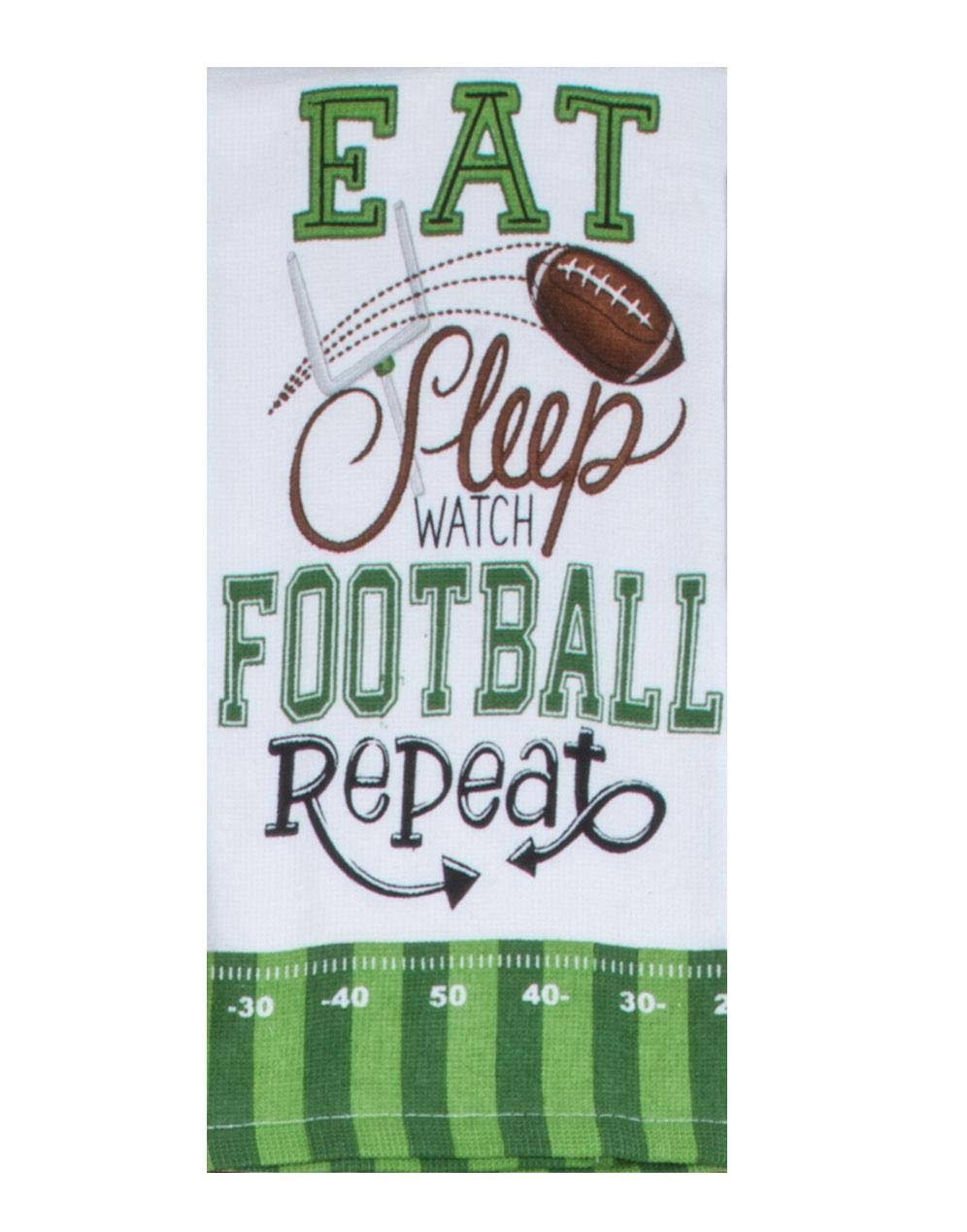 Kay Dee Designs White & Green Stripe 'Eat Sleep Watch Football' Tea Towel 16 x 26