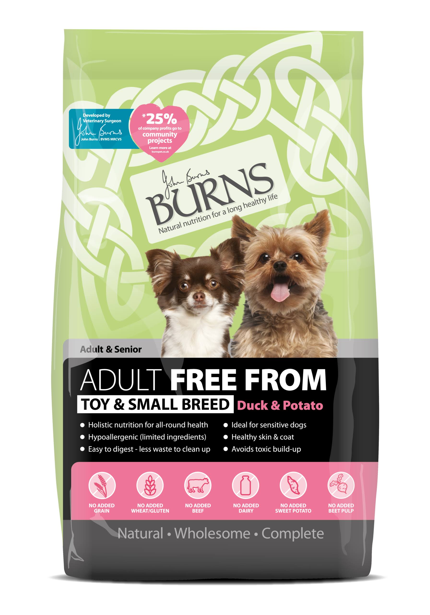 Burns Adult Small/Toy Breed Duck & Potato Free from Dry Dog Food - 2kg