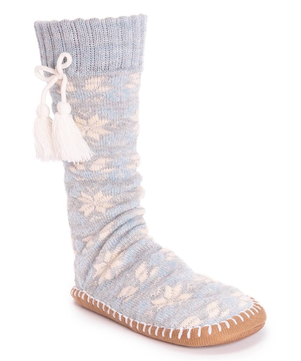 MUK LUKS Women's Slipper Socks with Tassels Size L/X Medium Grey Heather