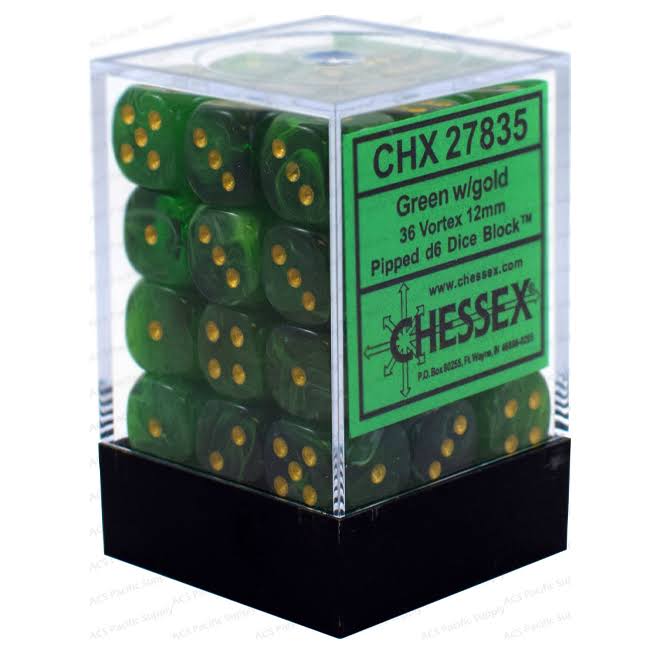 D6 36 x12mm Set - Vortex Green/Gold