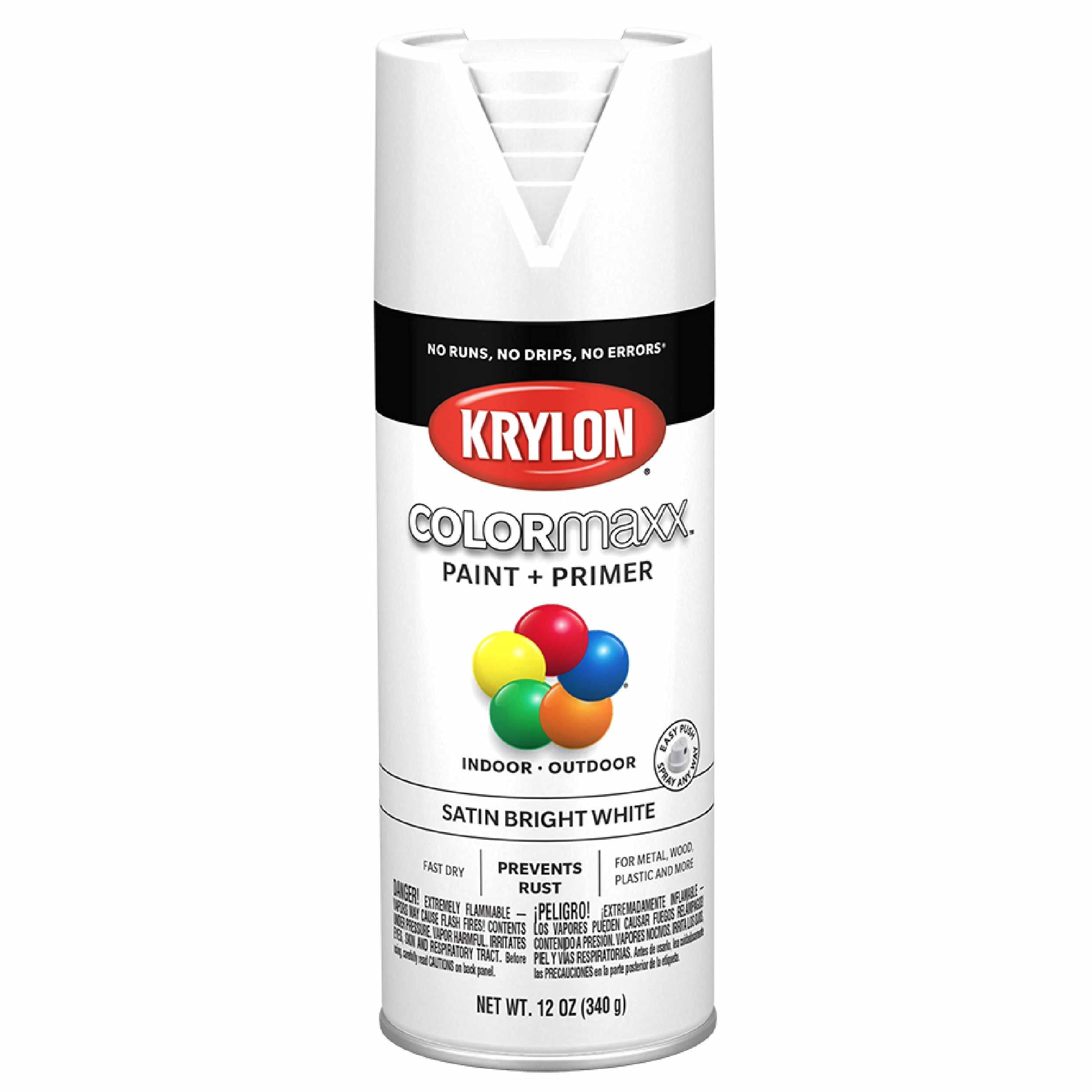 Krylon COLORmaxx Spray Paint - Bright White, Satin, 12 oz