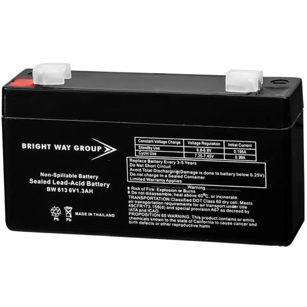 6V, 1.3 Ah, AGM Battery, F1 Terminal, Sealed Agm, Bright Way Group BW613F1