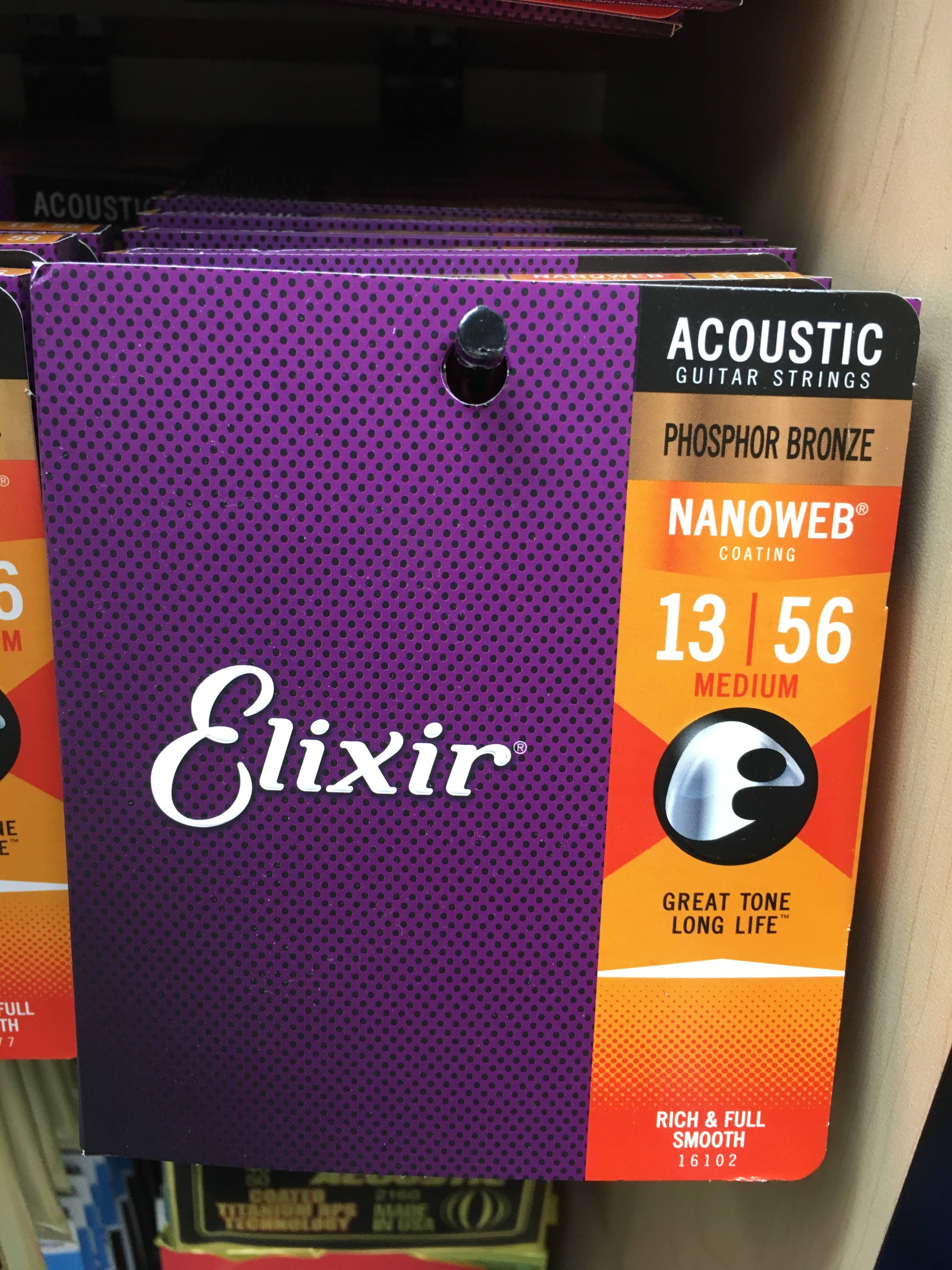 Elixir Acoustic Phosphor Bronze Guitar Strings with Nanoweb Coating - Medium