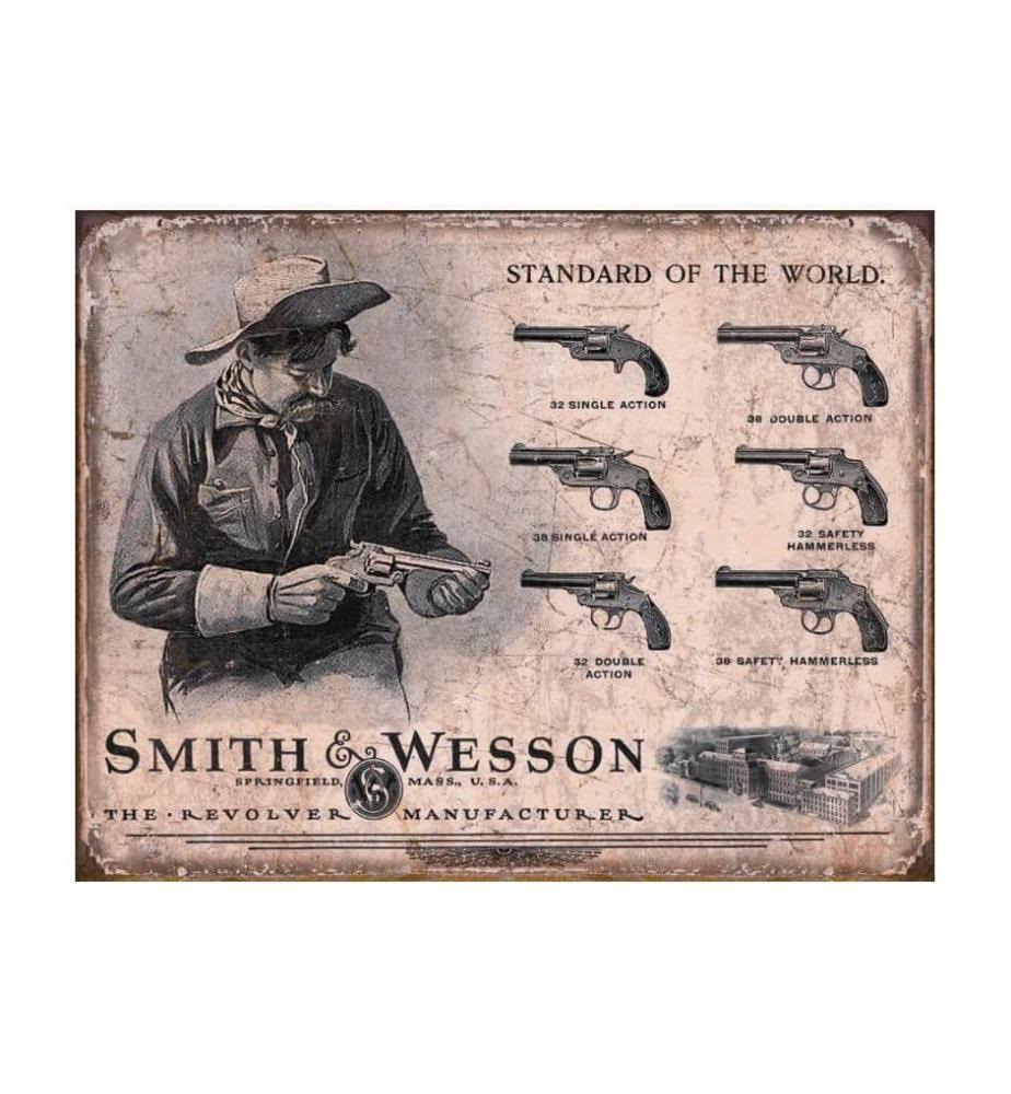 Desperate Enterprises Smith and Wesson Revolvers Standard of the World Distressed Retro Vintage Tin Sign