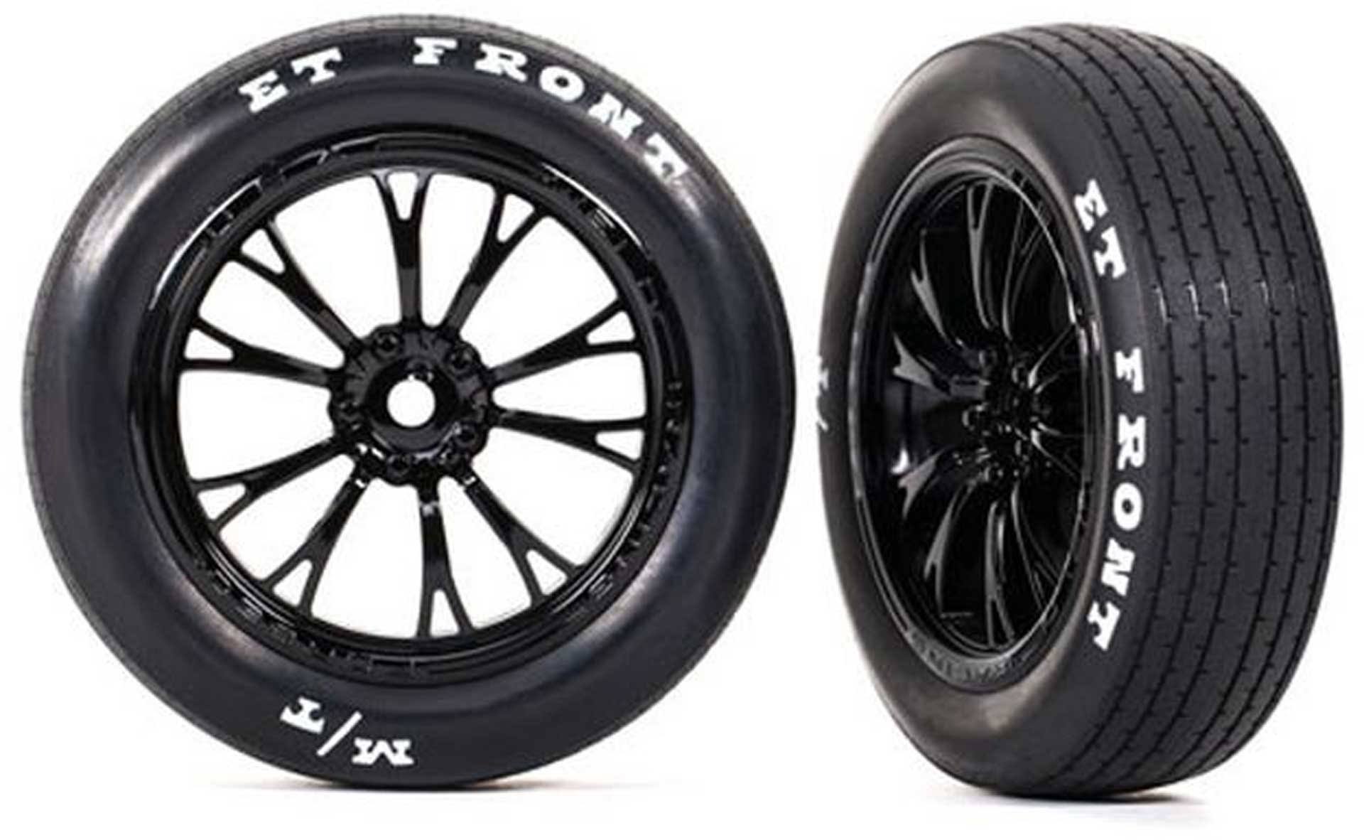 Traxxas Trx 9474 Tyre on Rim Mounted Black Chrome Front Drag Slash New