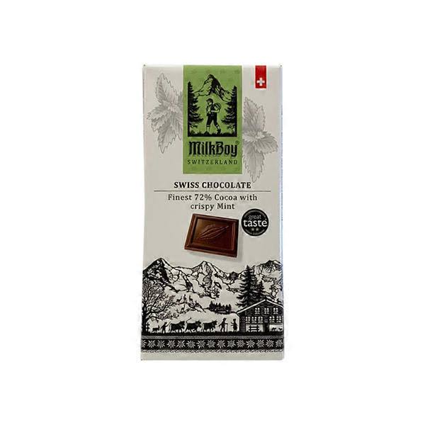 Milkboy Finest Swiss 72% Dark Chocolate with Crispy Mint