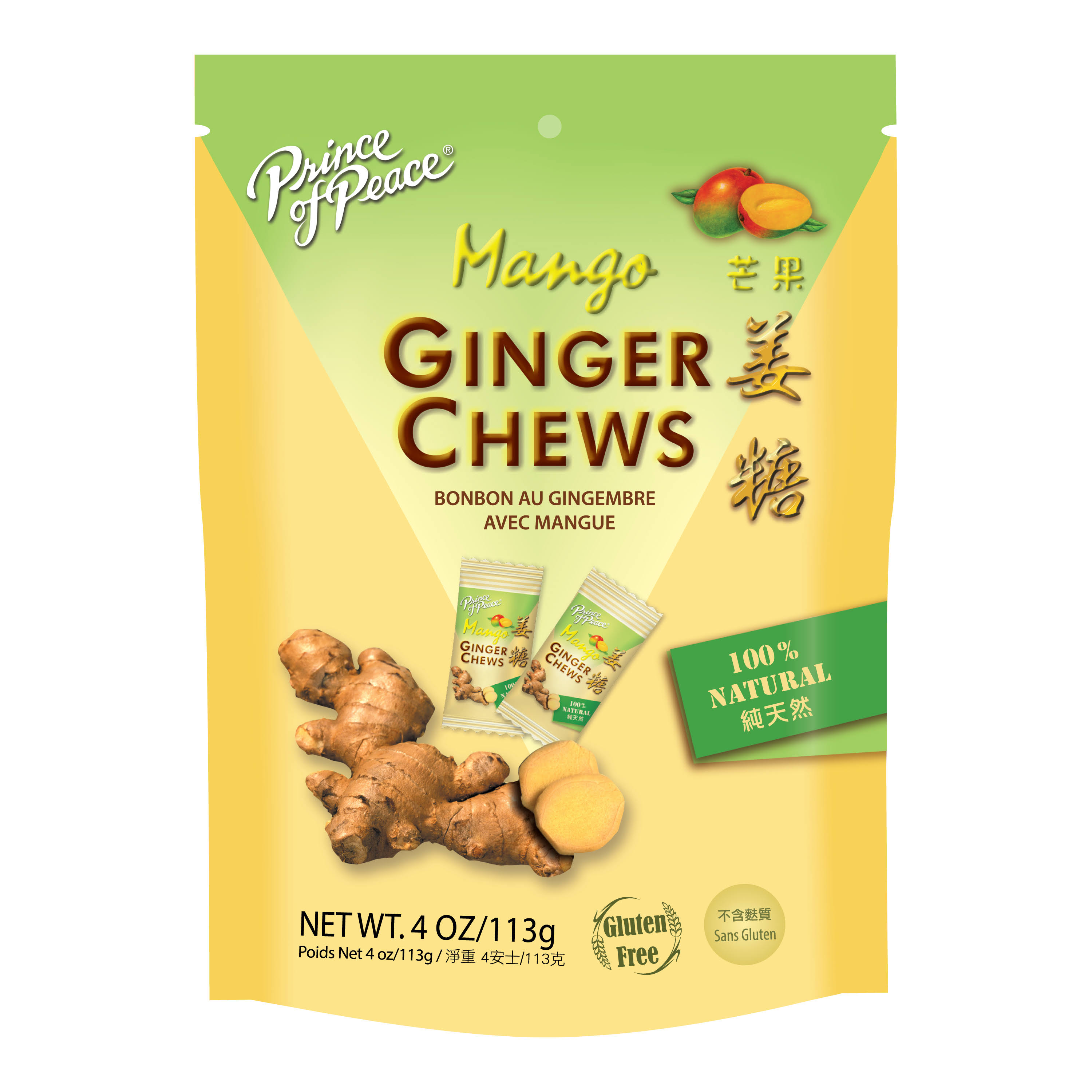 Prince of Peace Ginger Chews - Mango - 4 oz (113 g)