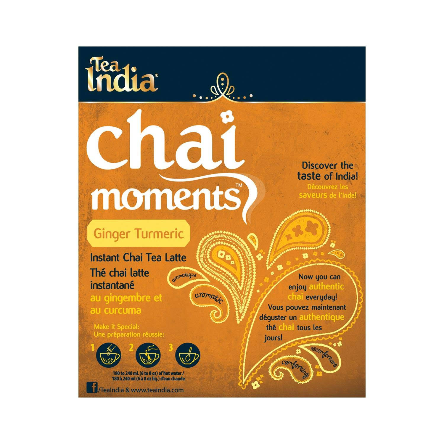 Tea India Chai Moments Instant Chai Latte Ginger Turmeric 10 Sachets (