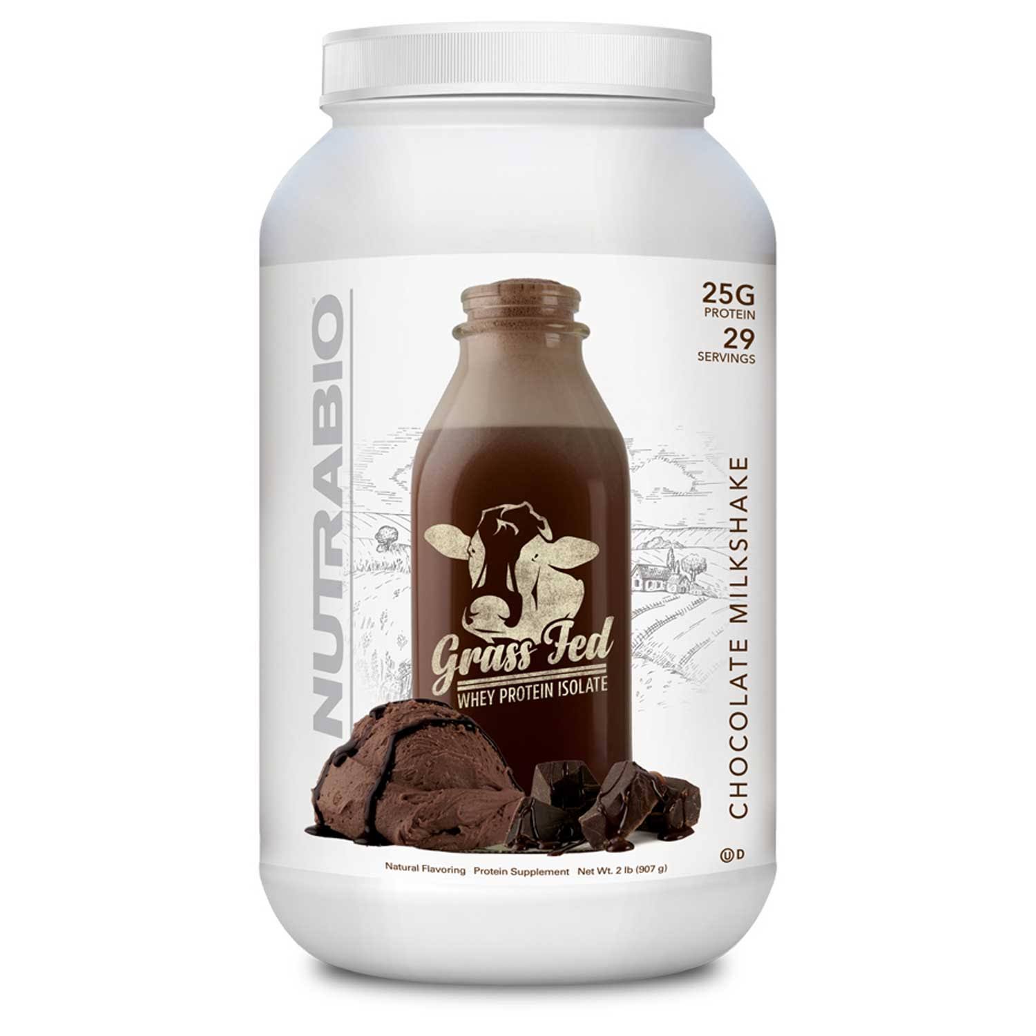 NutraBio Grass-Fed Whey Protein Isolate, 2lb / Chocolate