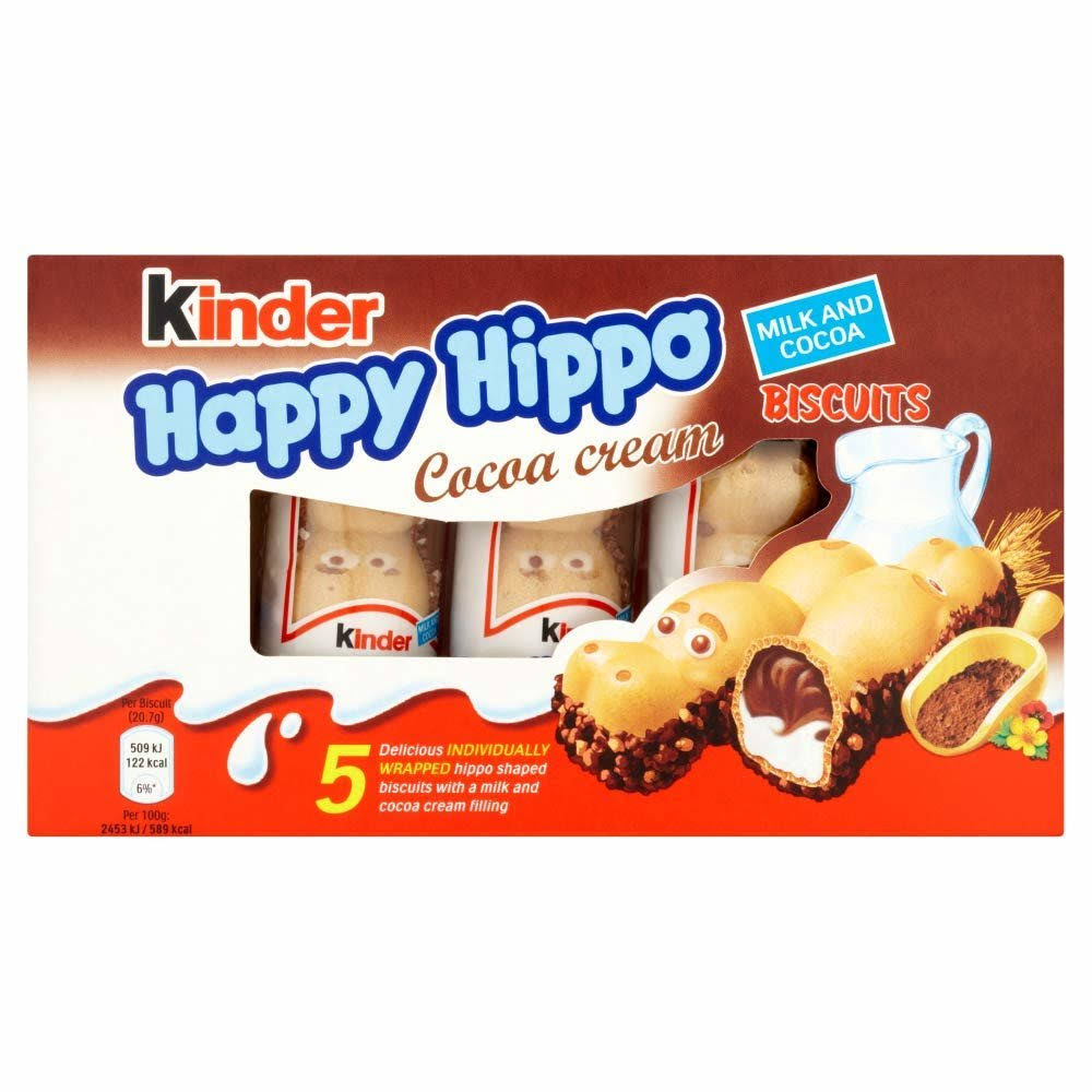 Kinder Happy Hippo Biscuits - Cocoa Chocolate Cream, 20.7g, 5pk