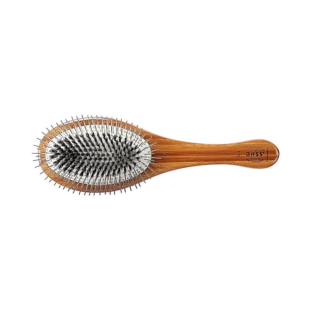 Bass Brushes Wire and Boar Pet Brush - Bamboo Wood Handle, Medium, Oval