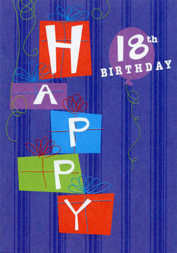 Designer Greetings White Letters on Colored Gifts Age 18 / 18th Birthday Card, Size: 5.25 inch x 7.5 inch