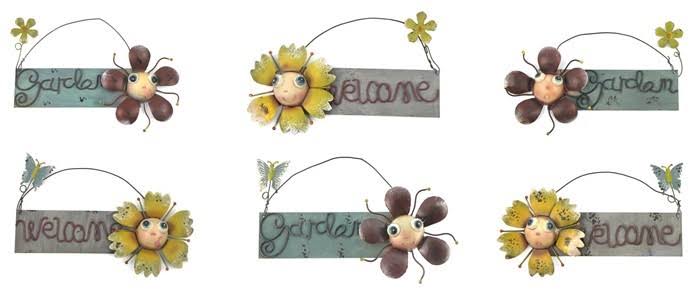 Zaer ZR674360 Assorted Small Hanging Signs with Flowers - Set of 6