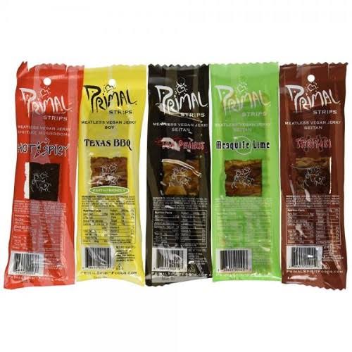 Primal Spirit Food, Primal Strips Meatless Vegan Jerky-Variety Gift Pack Sampler; 24 Assorted 1 Ounce Strips