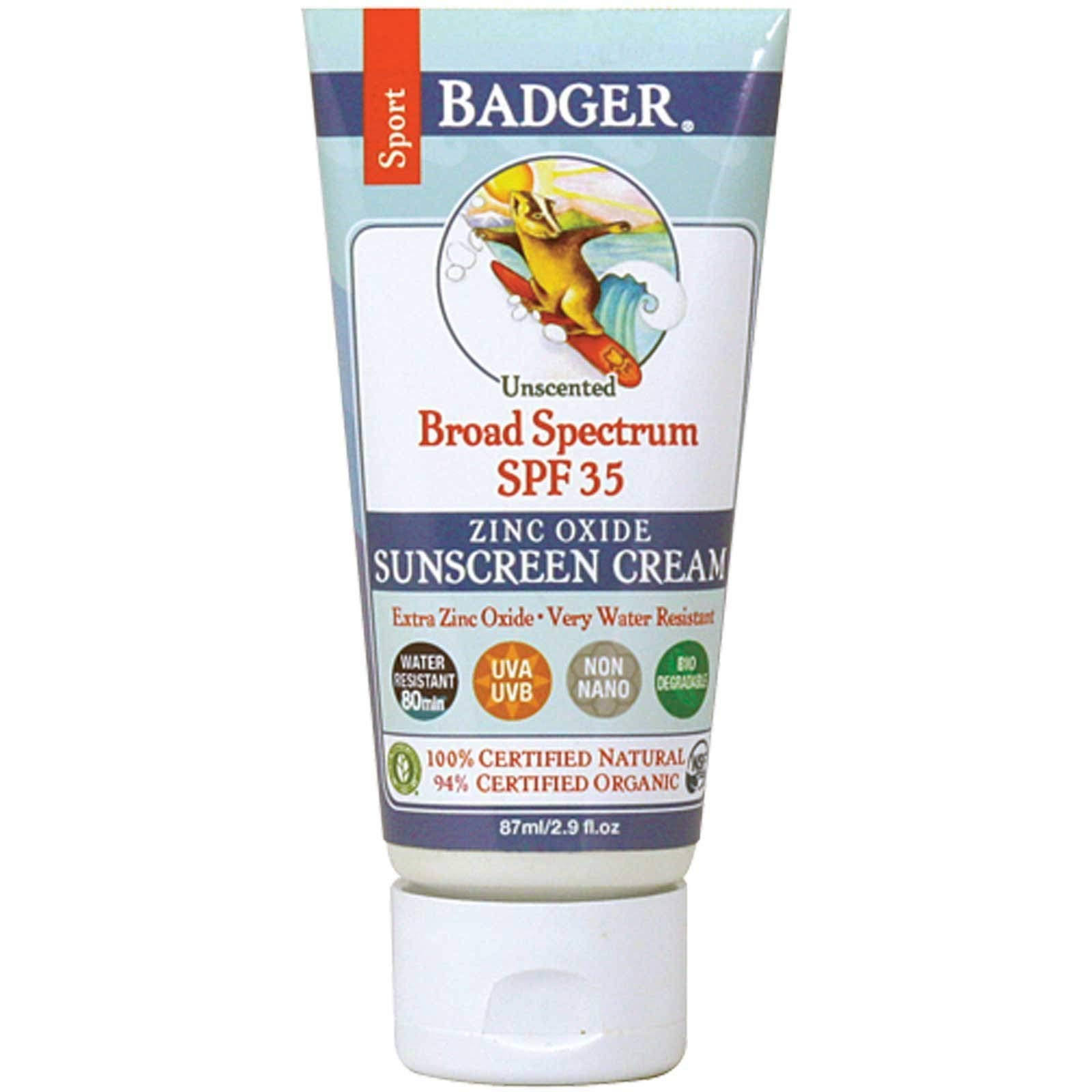 Badger Organic SPF 35 Unscented Sport Sunscreen Cream - 2.9oz
