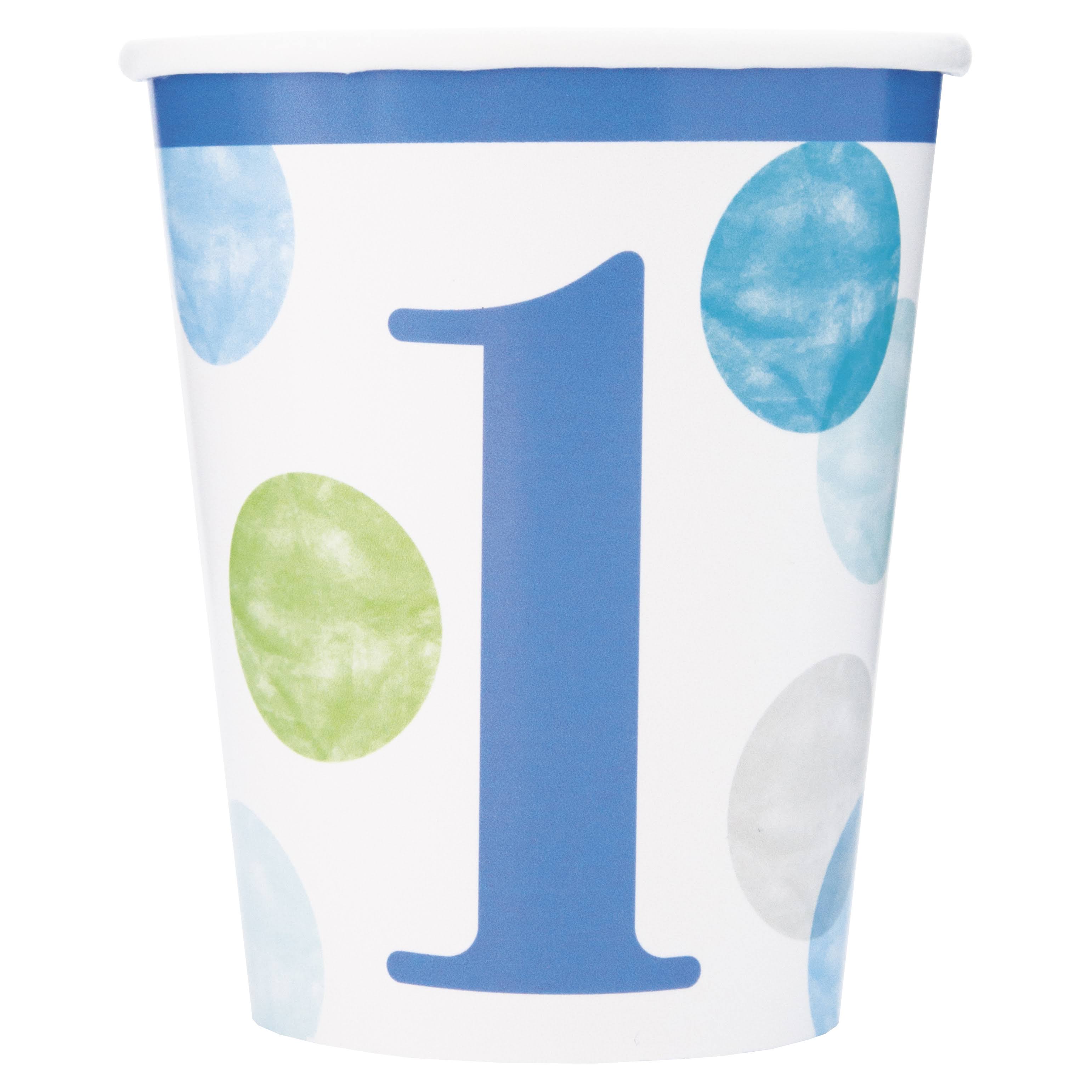 Blue 1st Birthday Paper Cups - 8 Pack