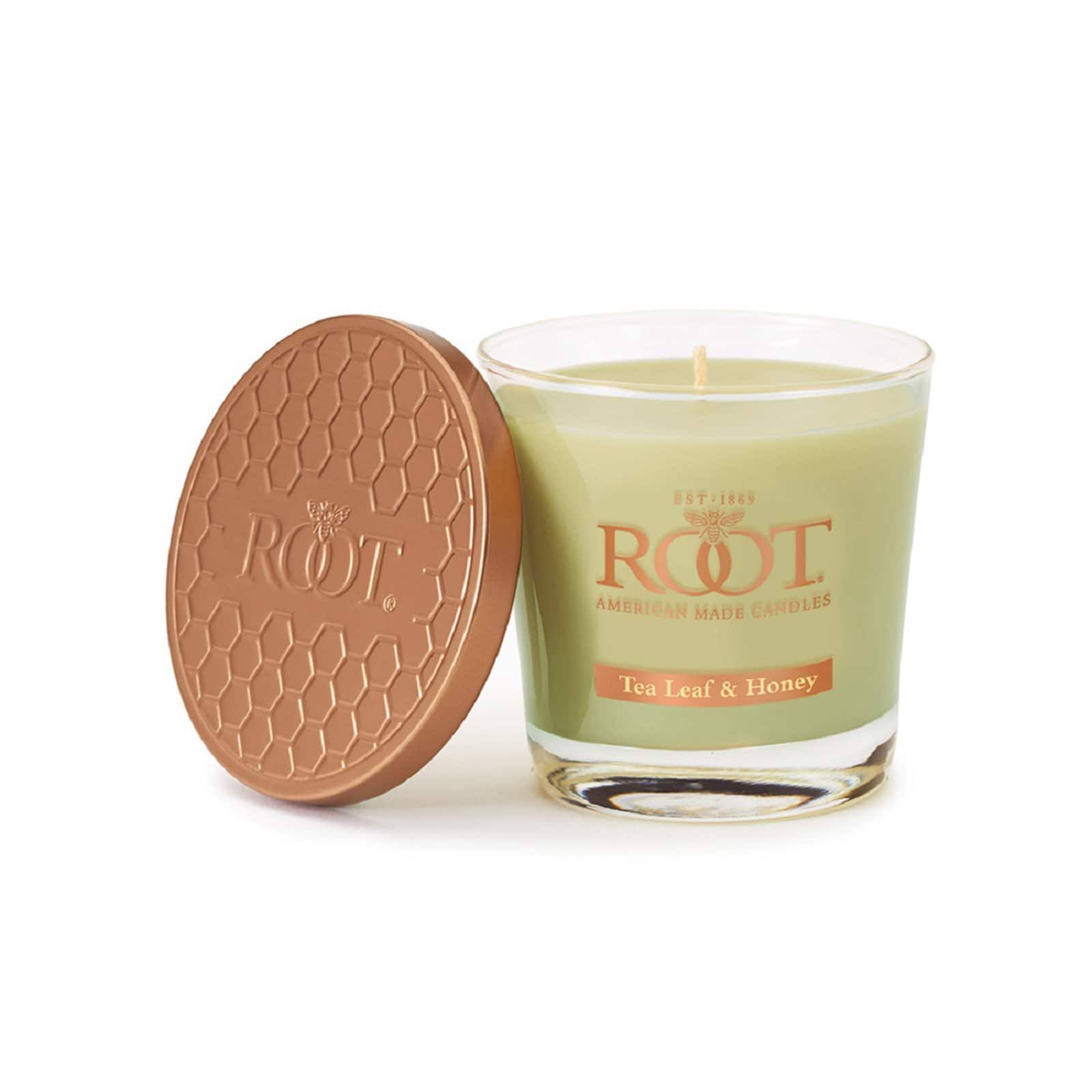 Root Candles Small Tea Leaf & Honey Veriglass Candle