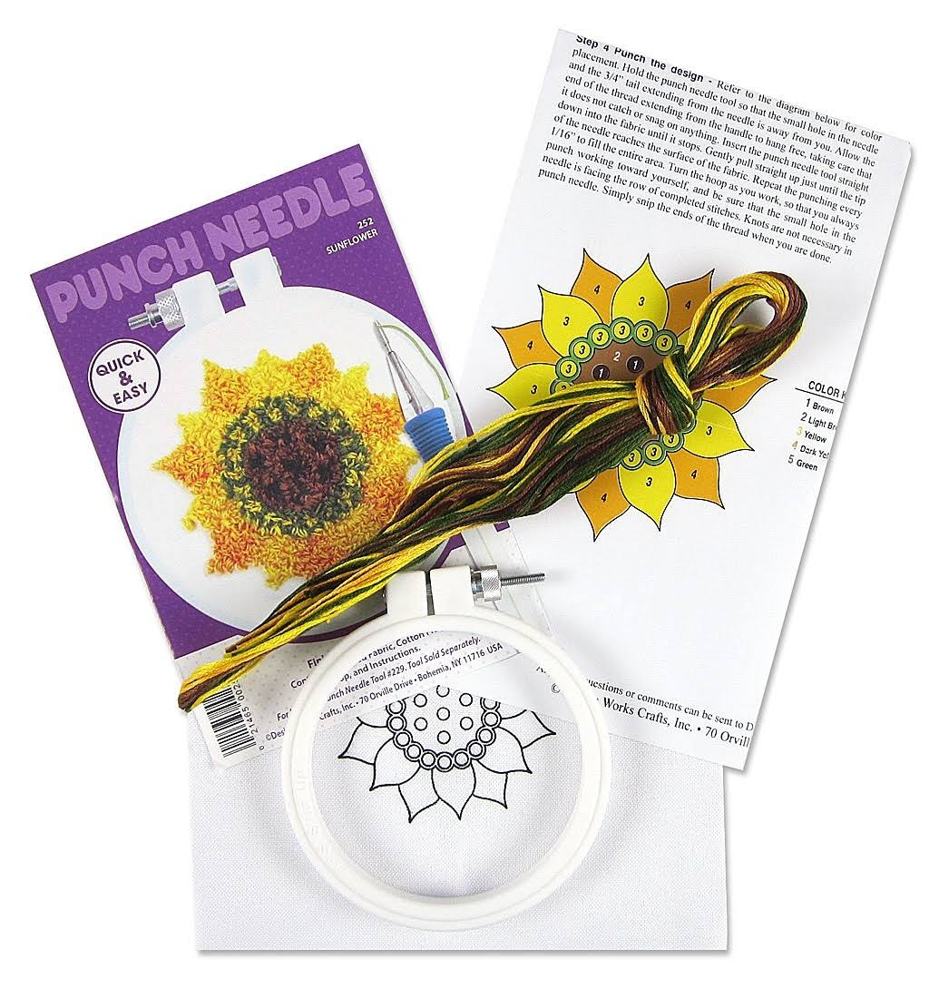 Design Works Punch Needle Kit 3.5" Round Sunflower