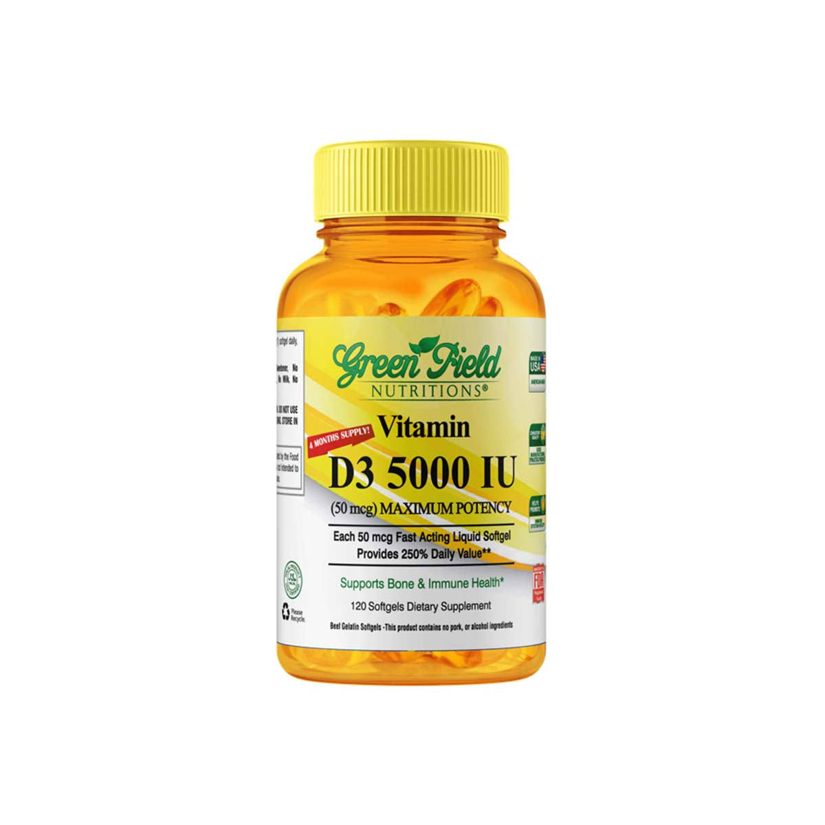 Greenfield Nutrtions Halal Vitamin D3 - 5000IU, 60 Softgels