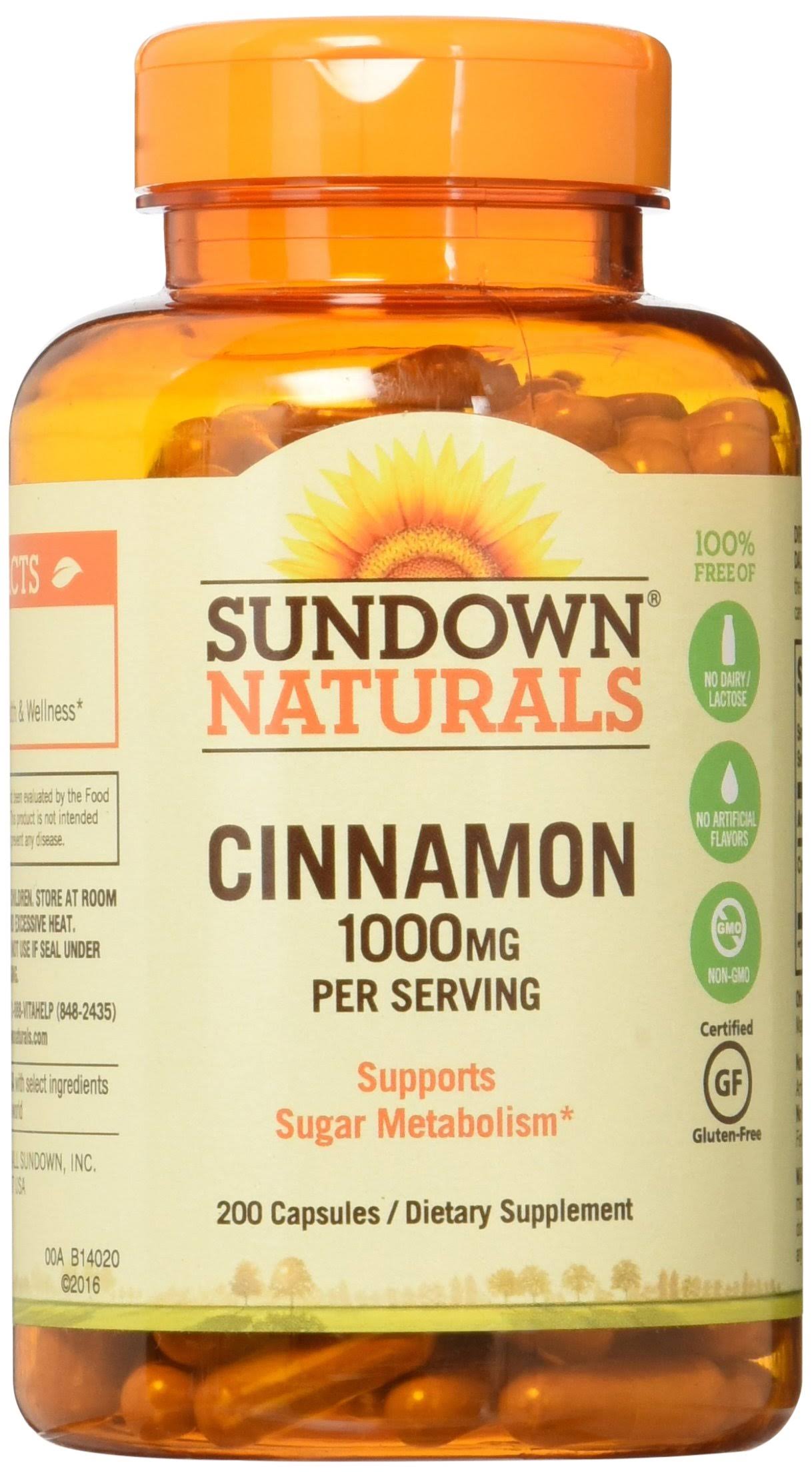 Sundown Naturals Cinnamon Dietary Supplement - 1000mg, 200 Capsules