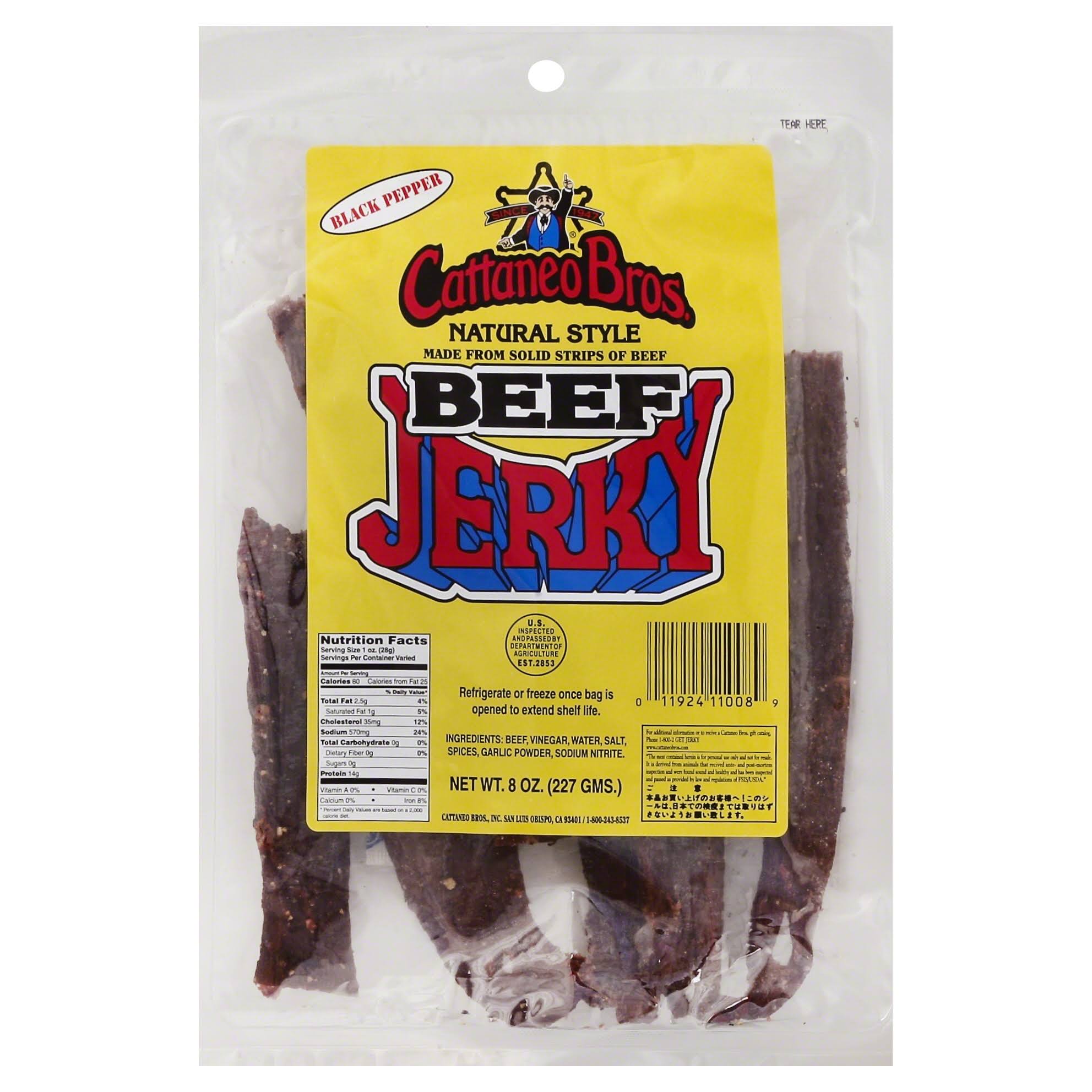 Cattaneo Bros Beef Jerky, Natural Style, Black Pepper - 8 oz