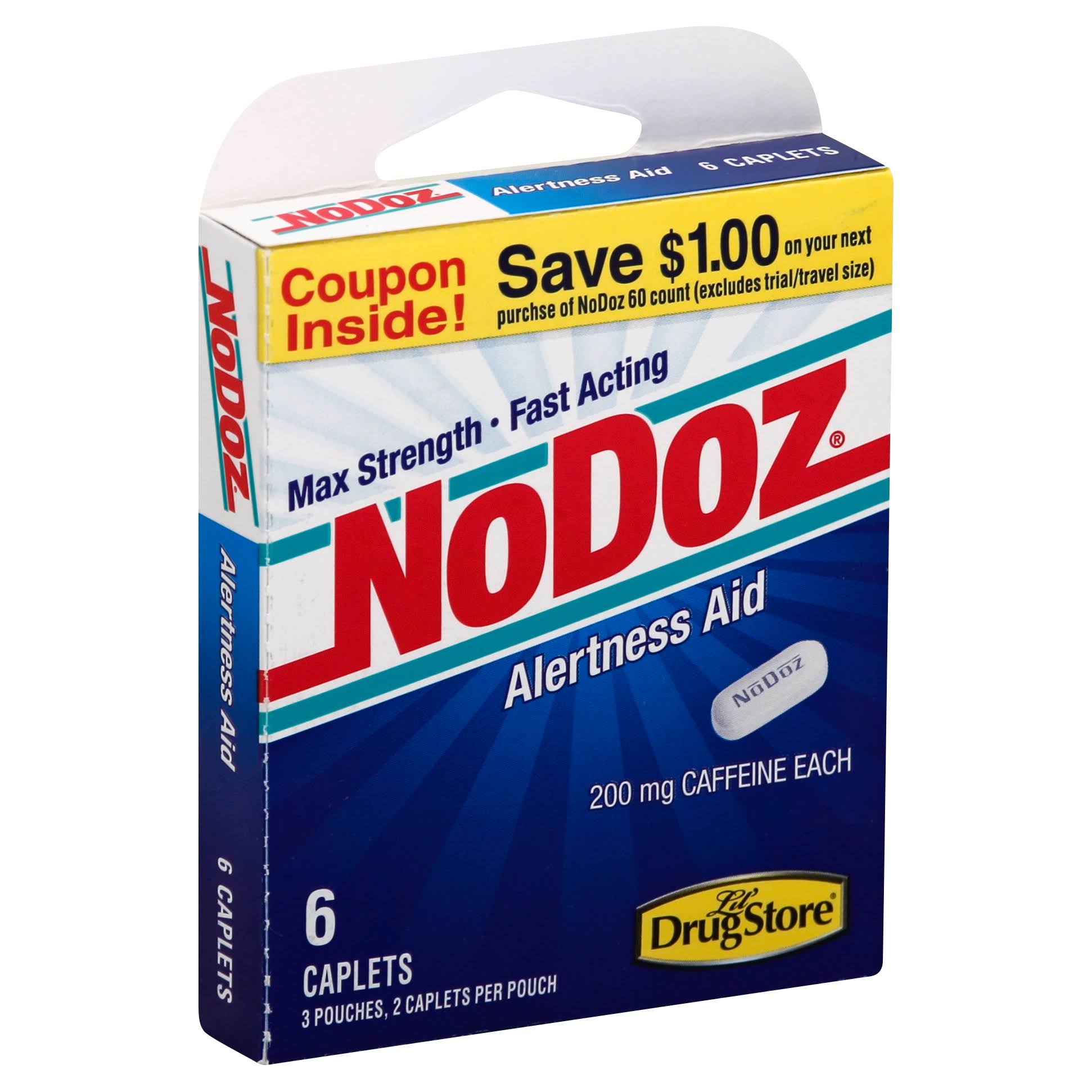 Lil Drug Store NoDoz Alertness Aid, Max Strength, 200 mg, Caplets - 6 caplets