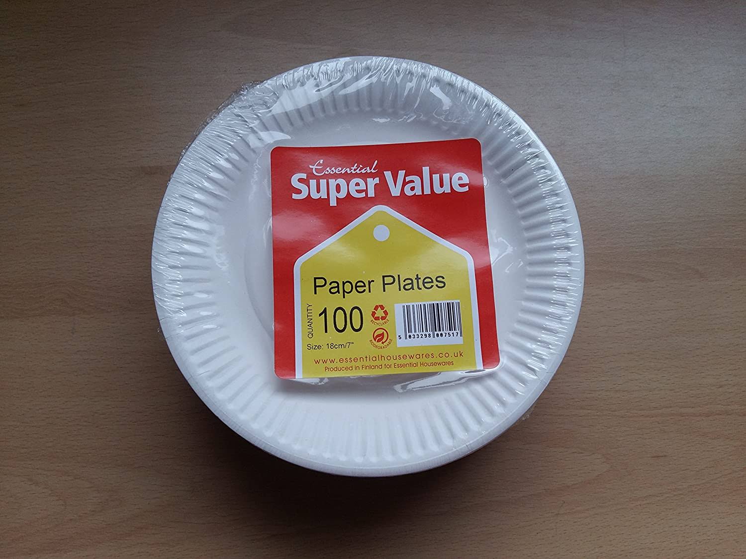 23cm White Value Paper Plates (Pack Quantity 100)