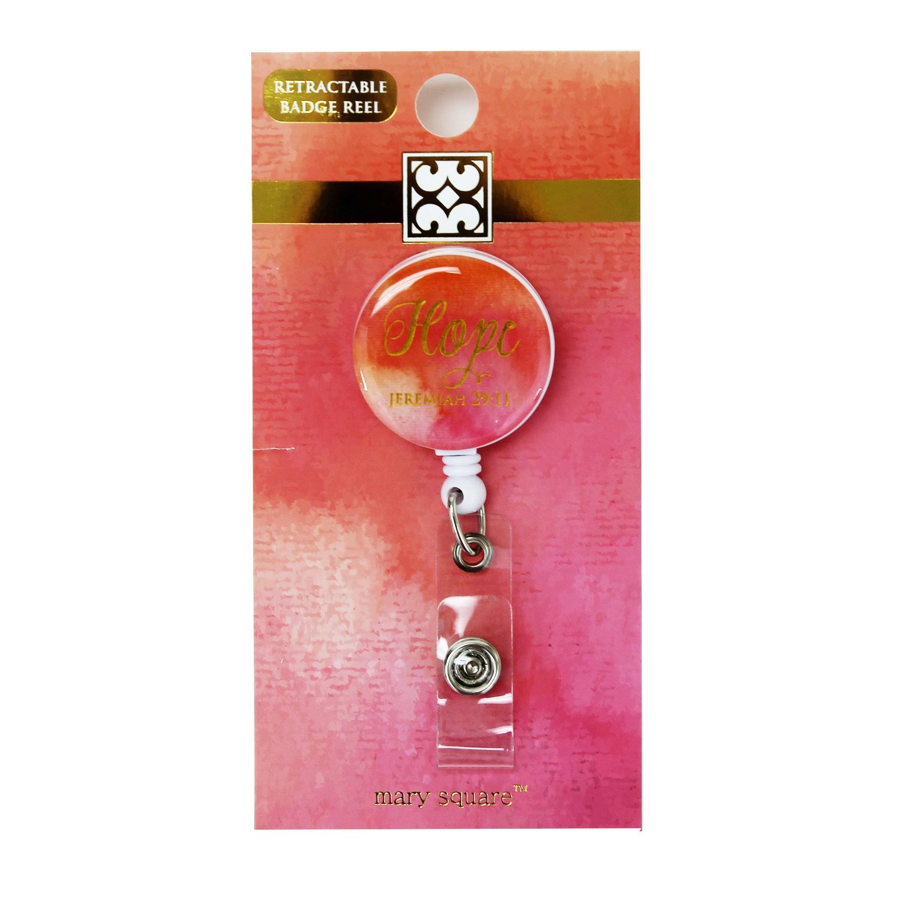 Mary Square 1.25" x 0.38" Pink Hope Badge Reel
