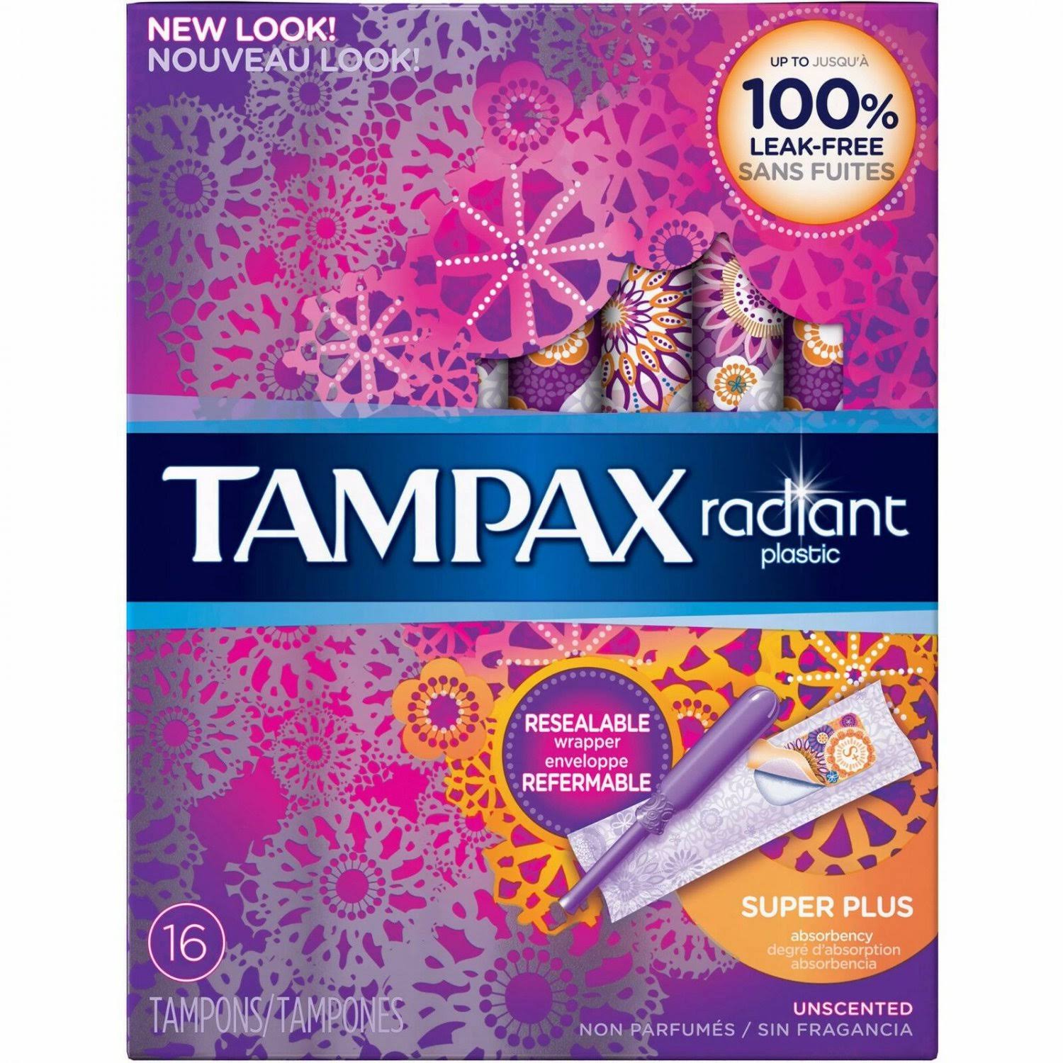 Tampax Radiant Plastic Super Plus Absorbency Tampons - 16pk, Unscented