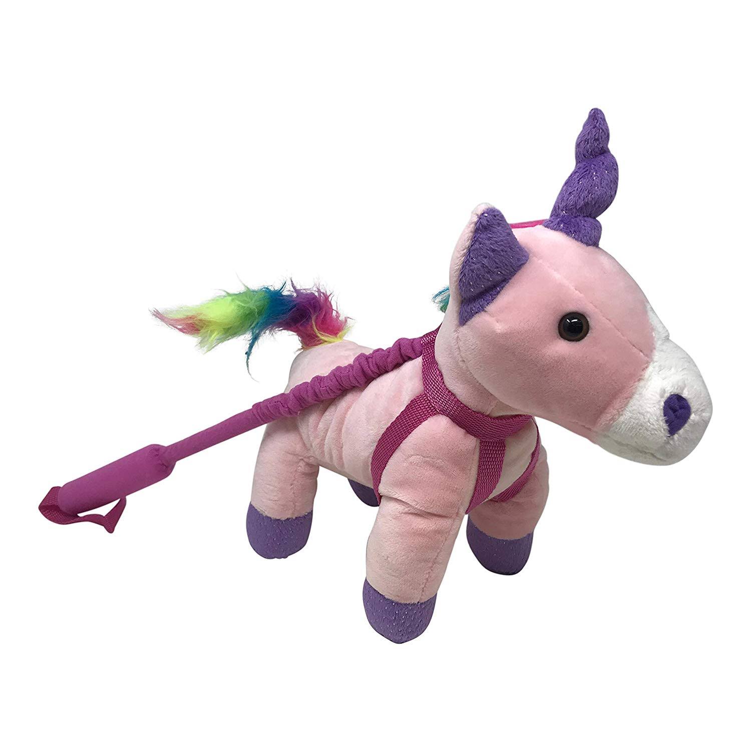 Fun Stuff Plush Stuffed Animal Toy- Pink Unicorn On A Retractable/Removable Pink Leash | Fun Stuff | Stuffed Animals & Plush | Best Price Guarante