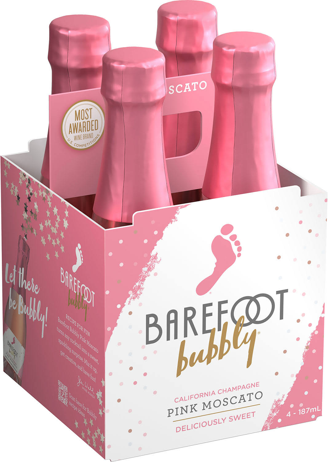 Barefoot Bubbly Pink Moscato - 187ml, 4 Pack
