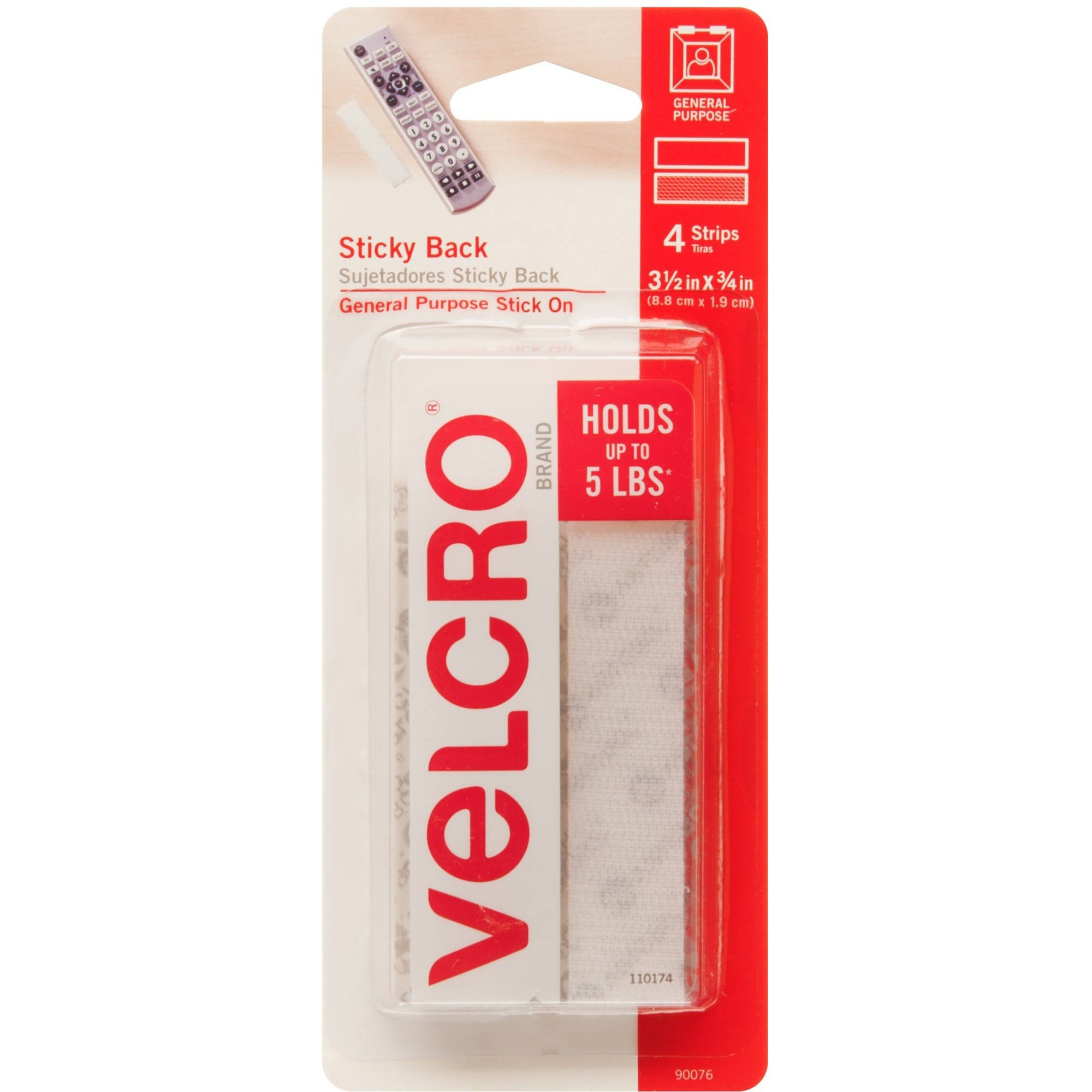 Velcro Sticky Back Tape - 3/4 x 3 1/2 in, White, 4 pc