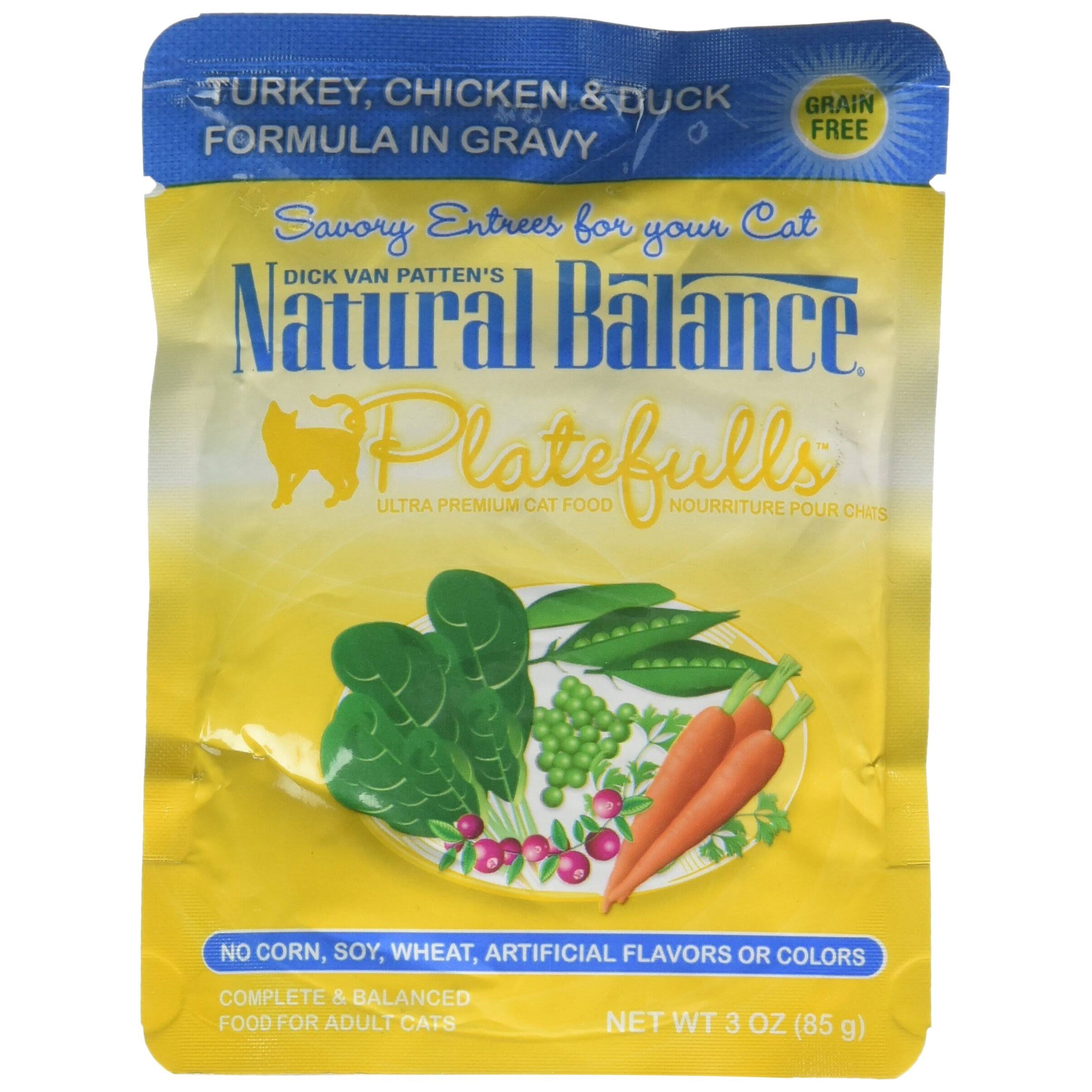 Natural Balance Platefulls Adult Cat Wet Food - Turkey, Chicken & Duck in Gravy, 85g