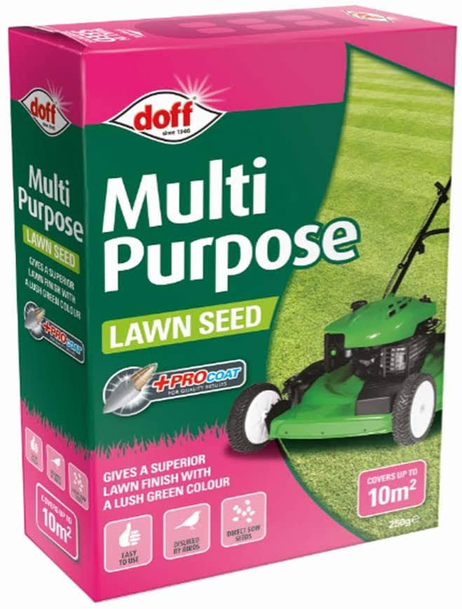Doff Multi-Purpose Grass Seed High Germination Rate for Spring and Summer Seeding, 1 x Doff Multipurpose Lawn Seed 250g by Thompson and Morgan