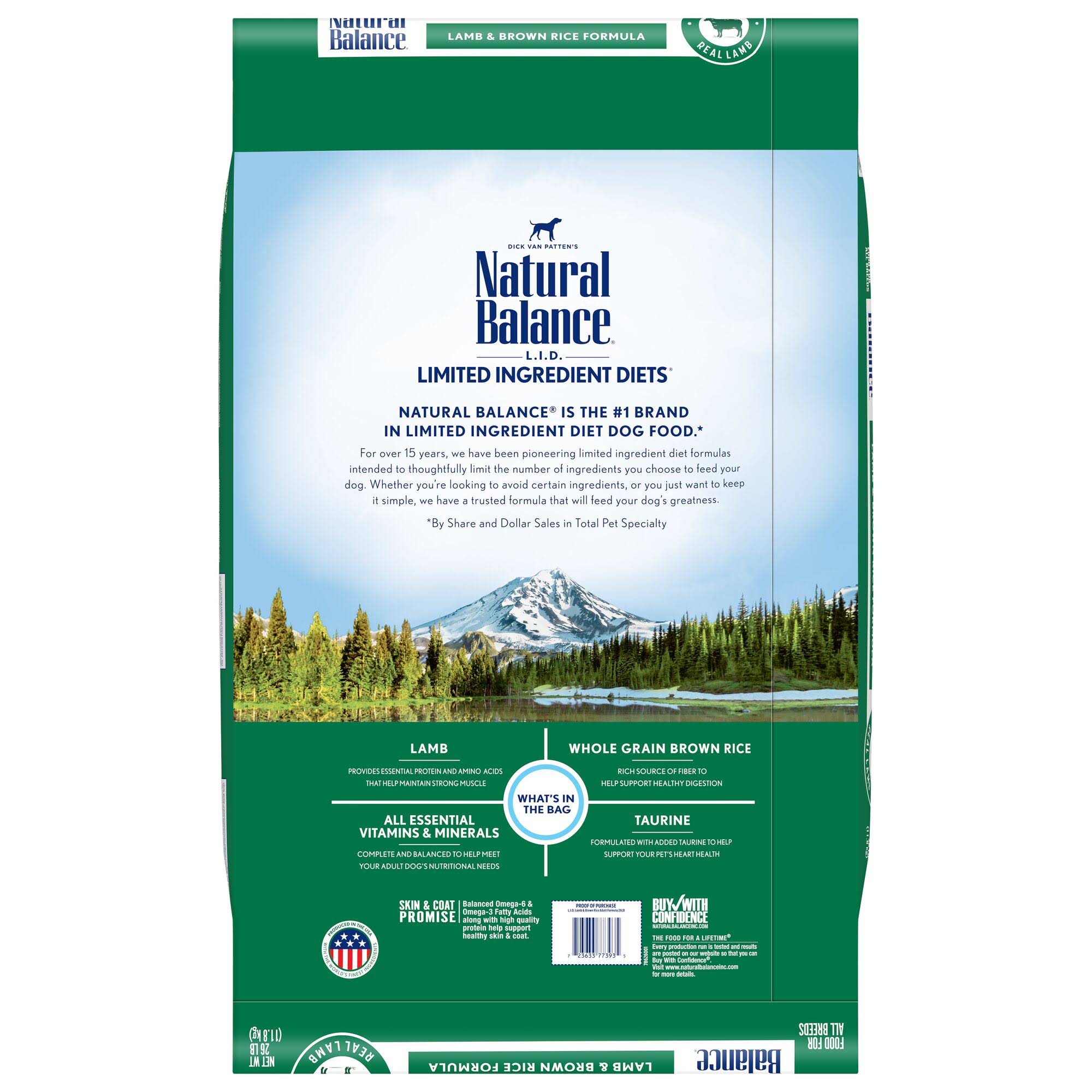 Natural Balance Limited Ingredient Diets Dog Food, Lamb & Brown Rice Formula - 26 lb