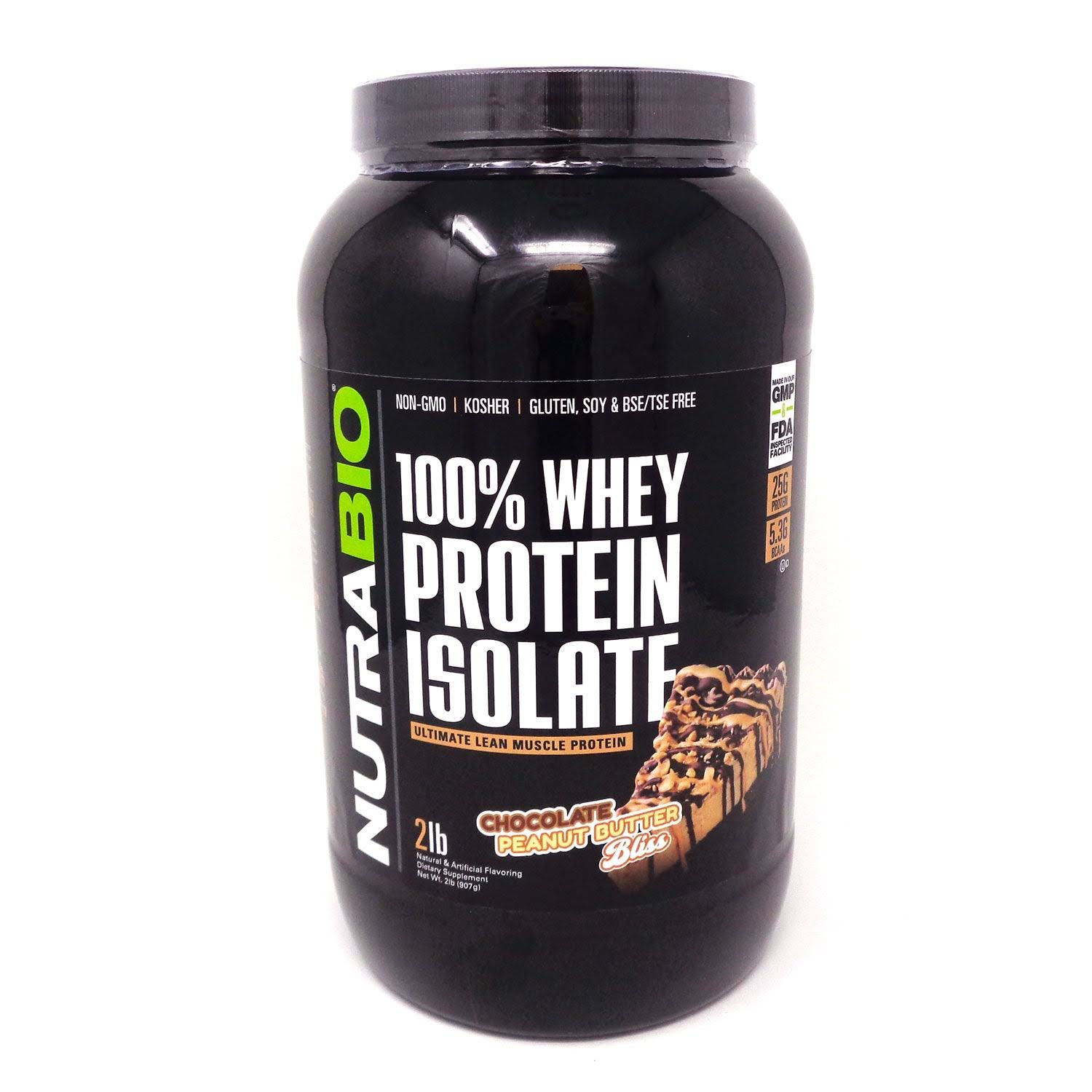 NutraBio 100% Whey Protein Isolate (907g) Chocolate Peanut Butter