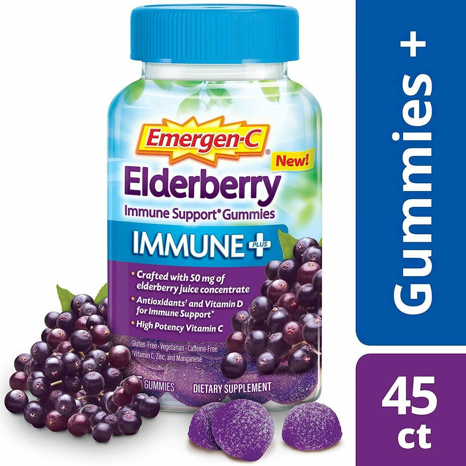 Emergen-C Vitamin C Immune Plus Gummy with Vitamin D - Elderberry, 45