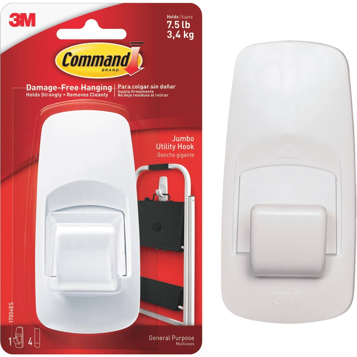 3m Mmm17004 Command Adhesive Reusable Jumbo Hook - White