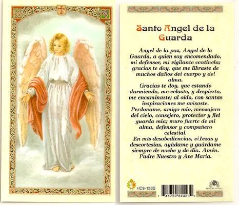 Santos Angel de La Guarda Laminated Prayer Card-Single from San Francis Imports | Discount Catholic Products