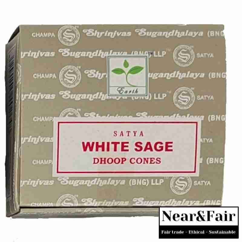 Satya White Sage Dhoop Cones Incense & Holder