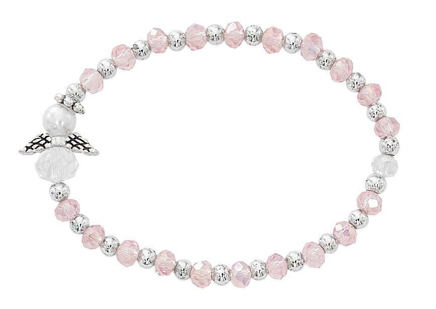Pink Crystal and Silver Beads with Angel Charm Baby Bracelet, BR937