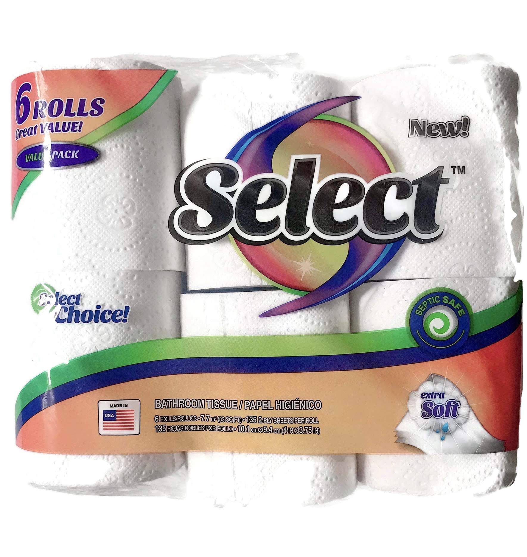 Select Toilet Paper Extra Soft 6 Rolls, White