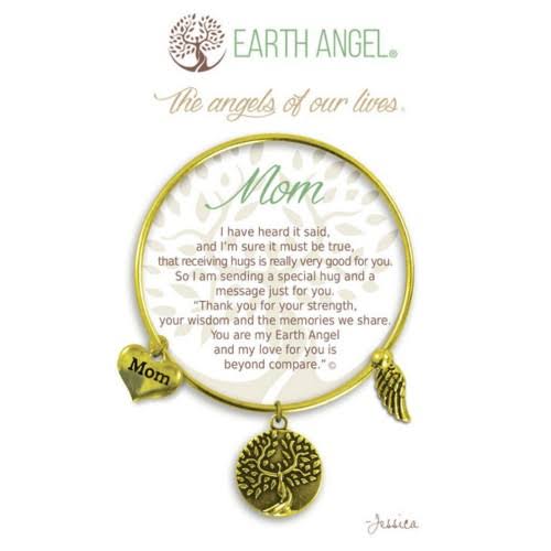 Earth Angels Mom Bangle Bracelet in Antique Brass, Gold Color, Women's