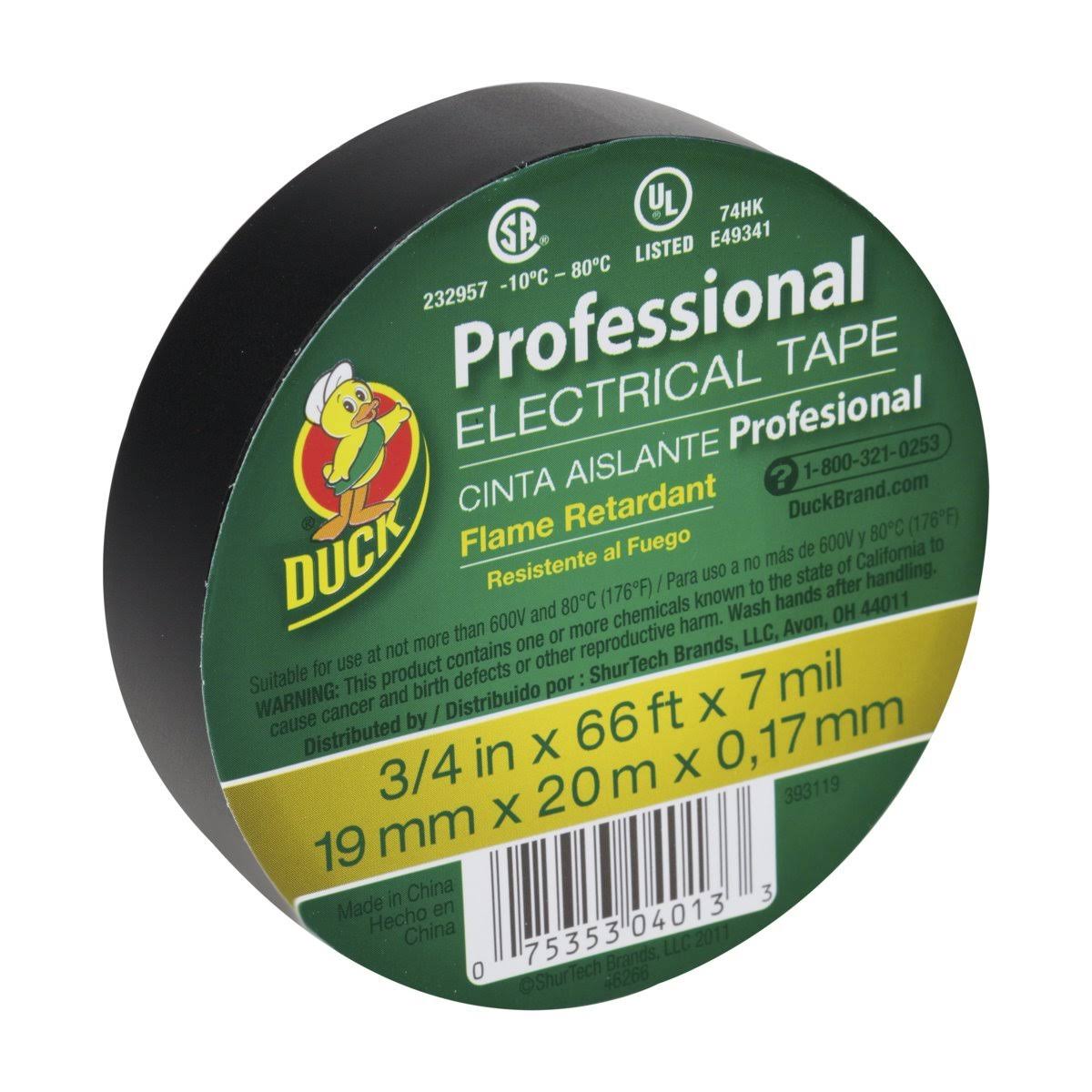 Duck Professional Electrical Tape - 0.75"x66', Single Roll, Black