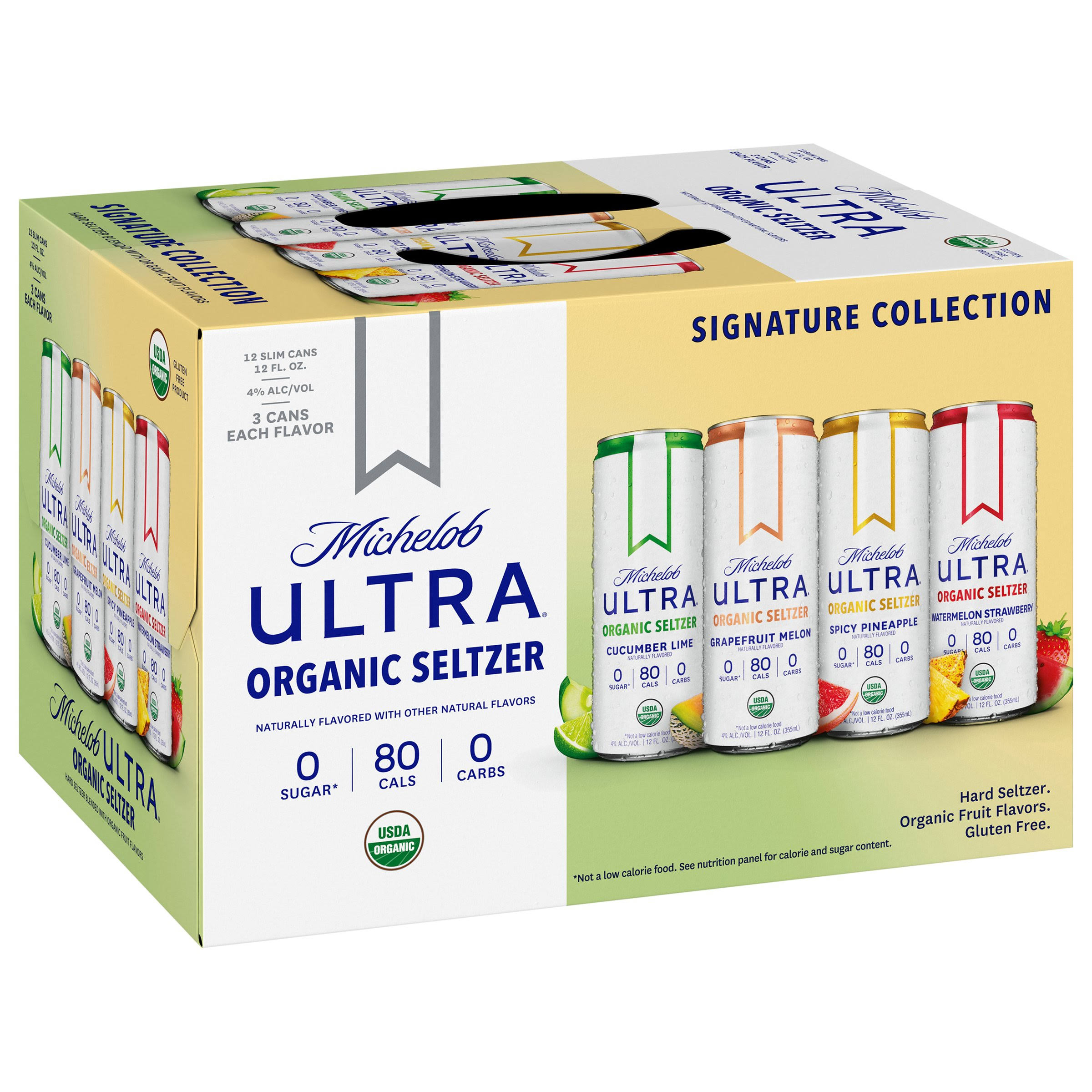 Michelob Ultra Hard Seltzer, Organic, Signature Collection - 12 pack, 12 fl oz slim cans