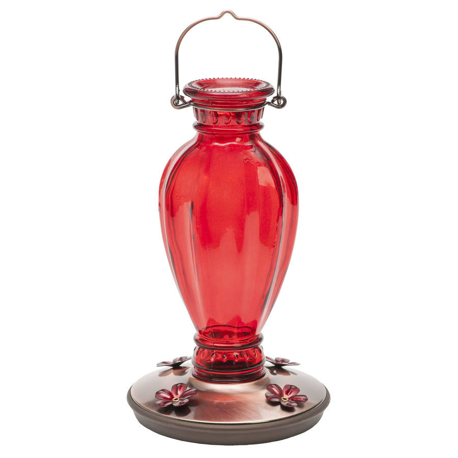 Perky Pet Daisy Vase Vintage Glass Hummingbird Feeder - Red
