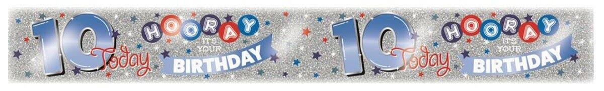 Boys Holographic Foil Happy 10th Birthday Banner Party Decoration Age 10