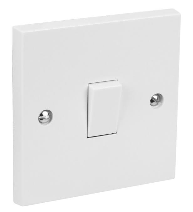 CED S12 1Gang 2Way 10amp S.P. White Plate Switch Square Edge
